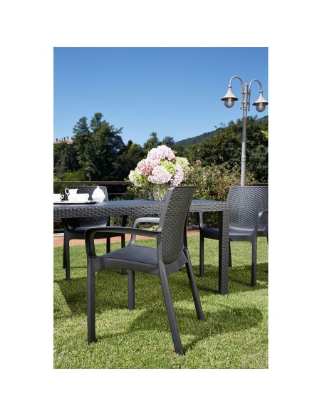 Silla regina color antracita, apilable, imitacion rattan