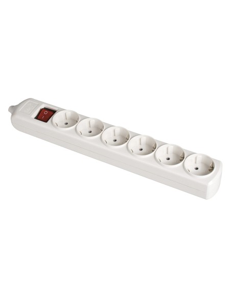 Base bipolar 6 tomas con t/tl 10/16 a 250 v blanco + interruptor luminoso.
