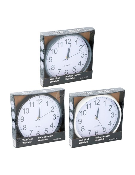 Reloj de pared ø25x3cm 3 colores surtidos