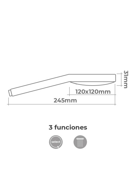 Mango de ducha anticalcareo square 3 funciones color cromo