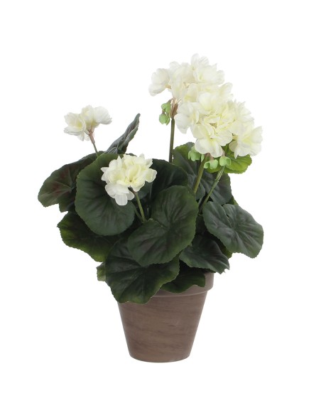 Geranio color crema de pvc con maceta