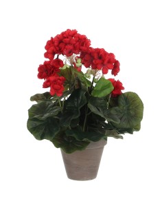 Geranio rojo pvc con maceta gris