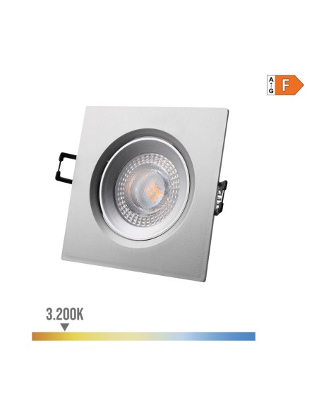 Downlight led empotrable cuadrado 5 w 3200 k luz calida color cromo 9 x 9 cm