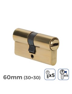 Cilindro latón 60mm (30+30mm) leva larga r15 con 5 llaves de seguridad incluidas