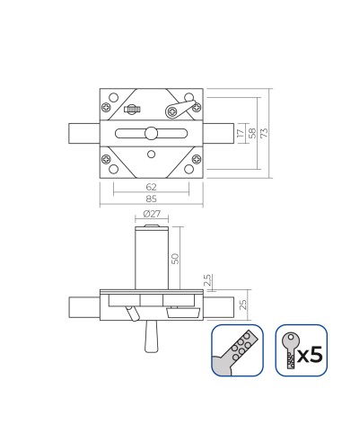 Cerrojo con perno de acero incluye 5 llaves de...