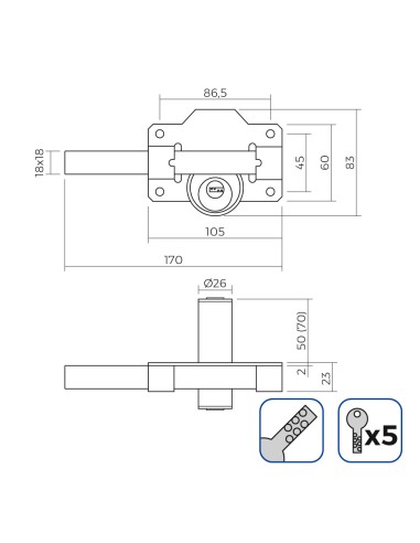 Cerrojo de seguridad color níquel incluye 5...