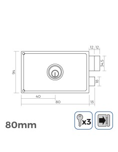 Cerradura derecha 80mm 3 llaves incluidas 2
