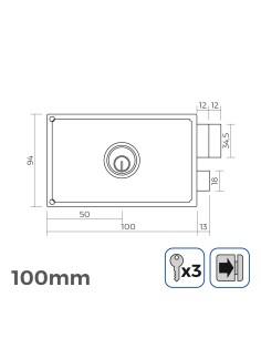 Cerradura derecha 100mm 3 llaves incluidas 2