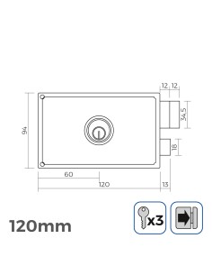 Cerradura derecha 120mm 3 llaves incluidas edm 2