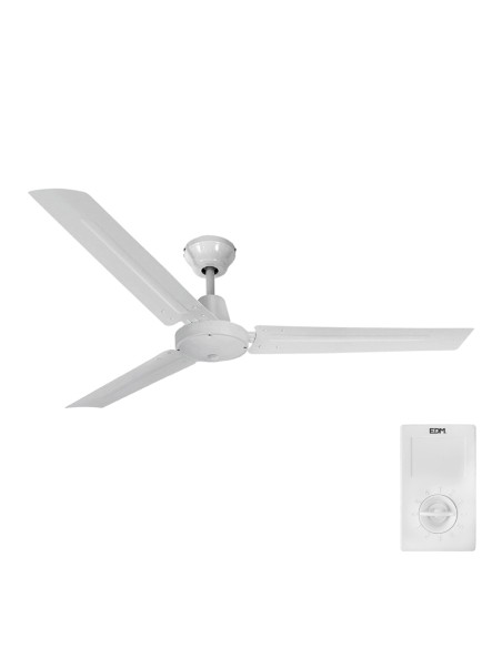 Ventilador de techo modelo mini industrial. color blanco potencia: 60w aspas: ø120cm con controlador de pared edm