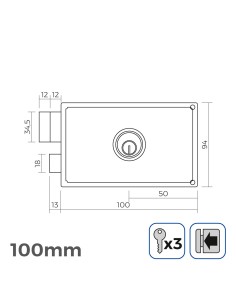 Cerradura izquierda 100mm 3 llaves incluidas 2