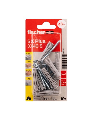 Tacos sx plus sk nv ø8 x 40 mm + tornillos ø5 x 55 mm, blister 10 uds